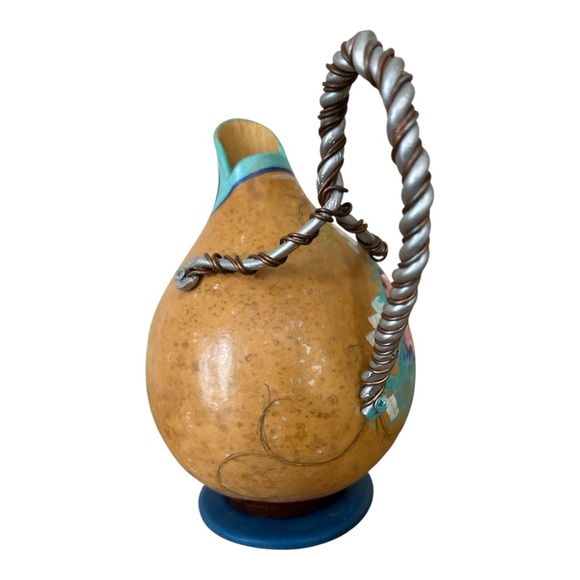 Hand Painted Gourd Pitcher Jug Signed Pink Dogwood Flowers - Picture 4 of 7